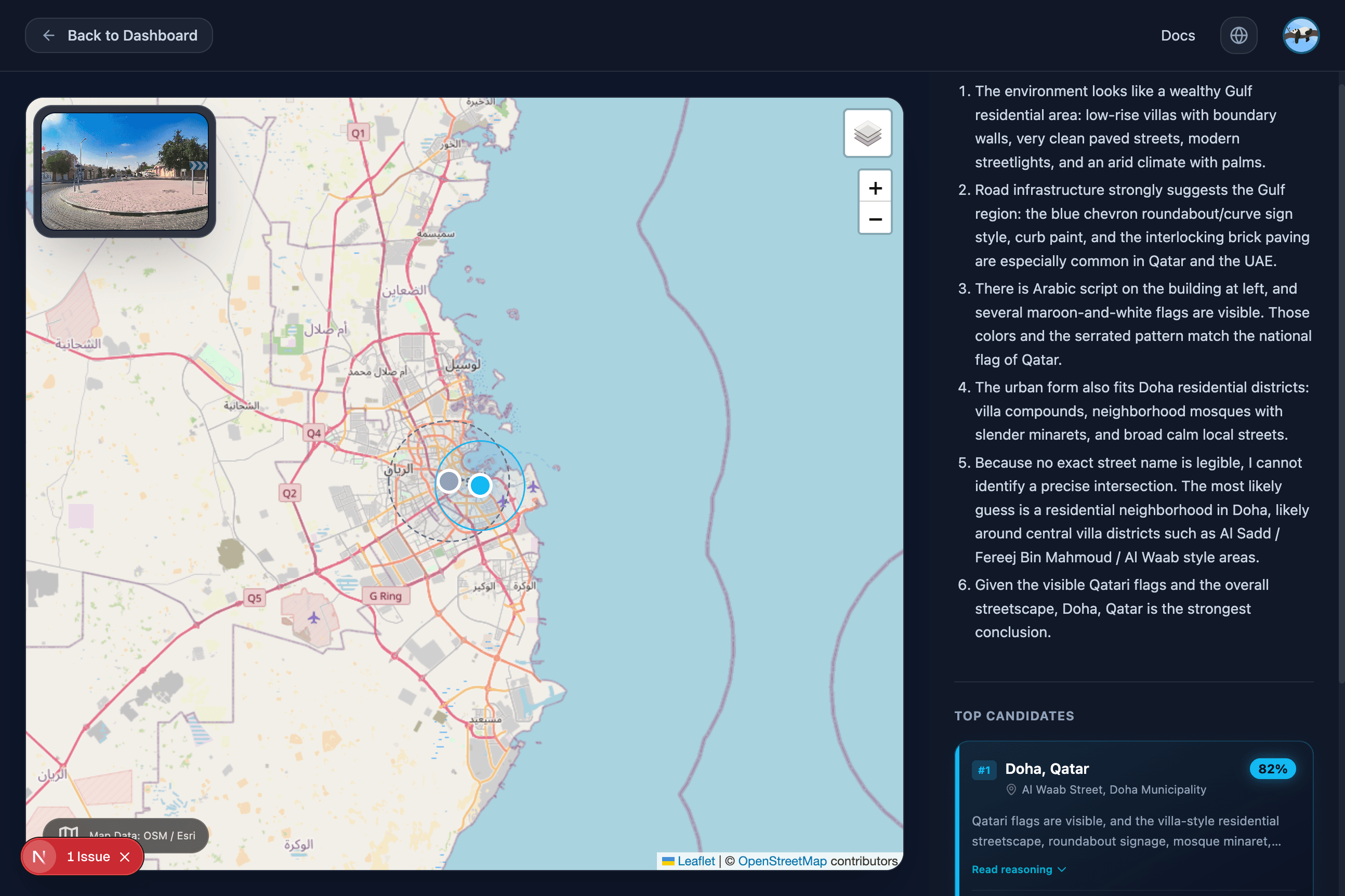 ImageToLocation analysis result